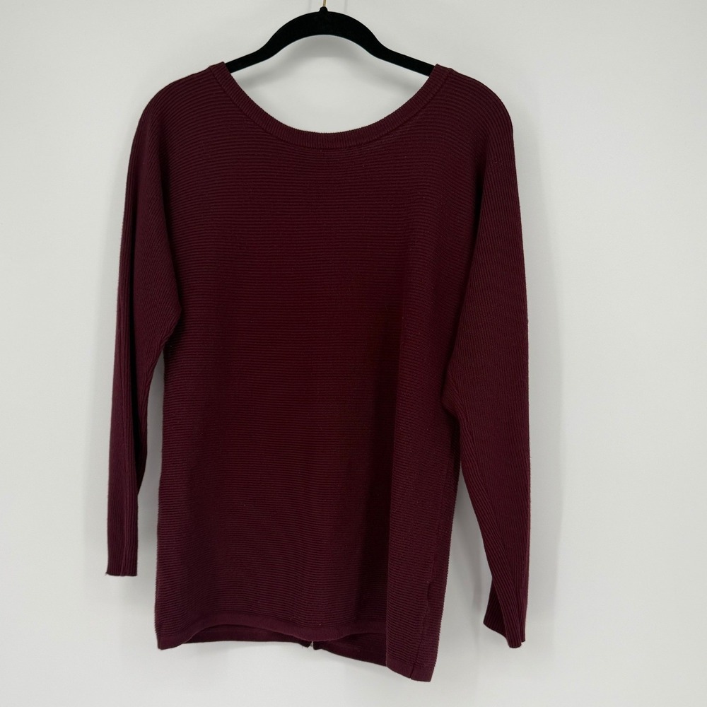 Cable & Gauge Burgundy Ribbed Knit Long Sleeve Back Zip Sweater Small